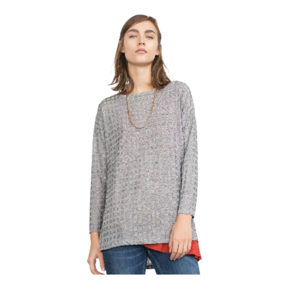 Zara W&B long-sleeve textured tunic top in grey-small EUC